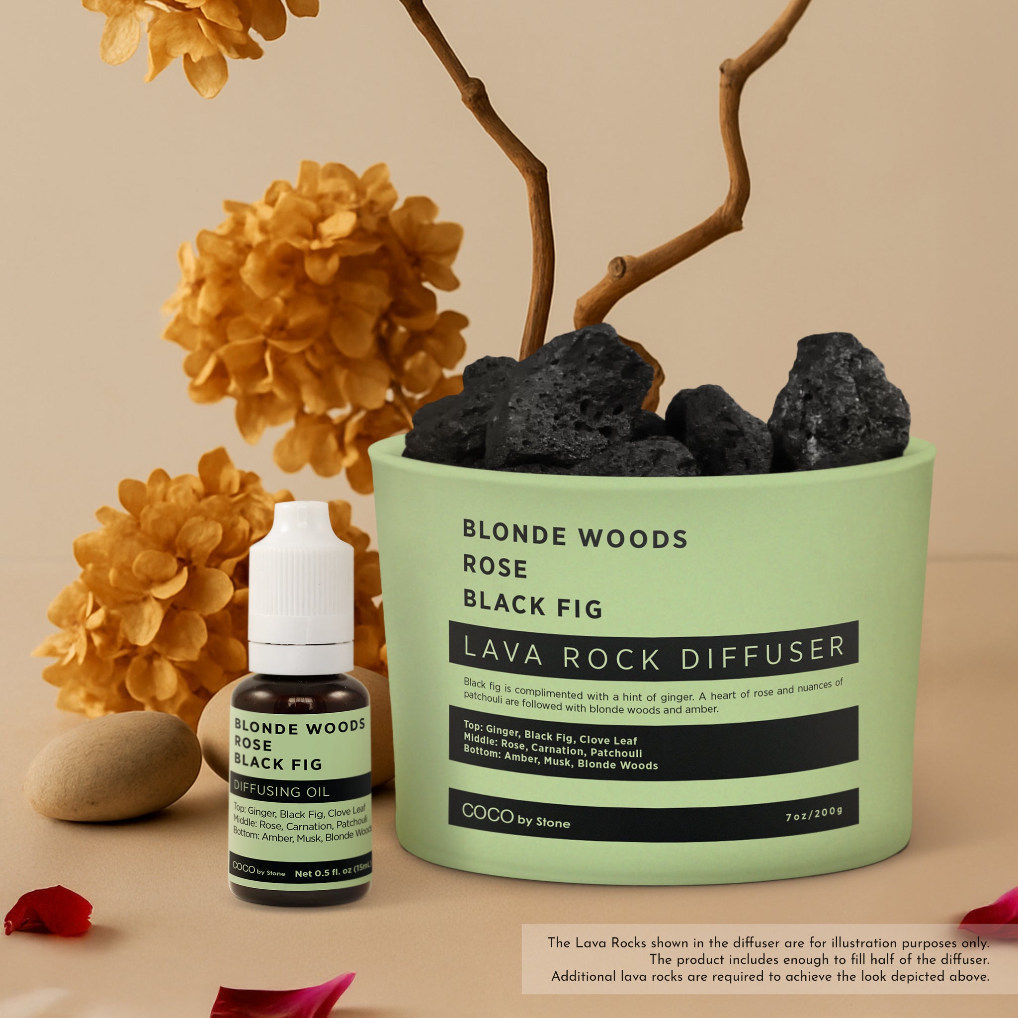 Lava Rock Diffuser with Oil Starter Pack (Blonde Woods | Rose | Black Fig)