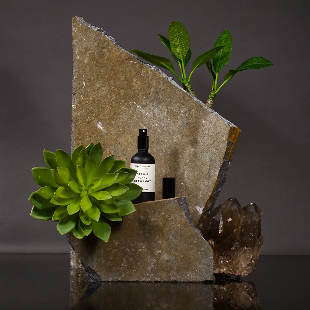 Scented home spray with fragrance-inspired packaging for a boutique display