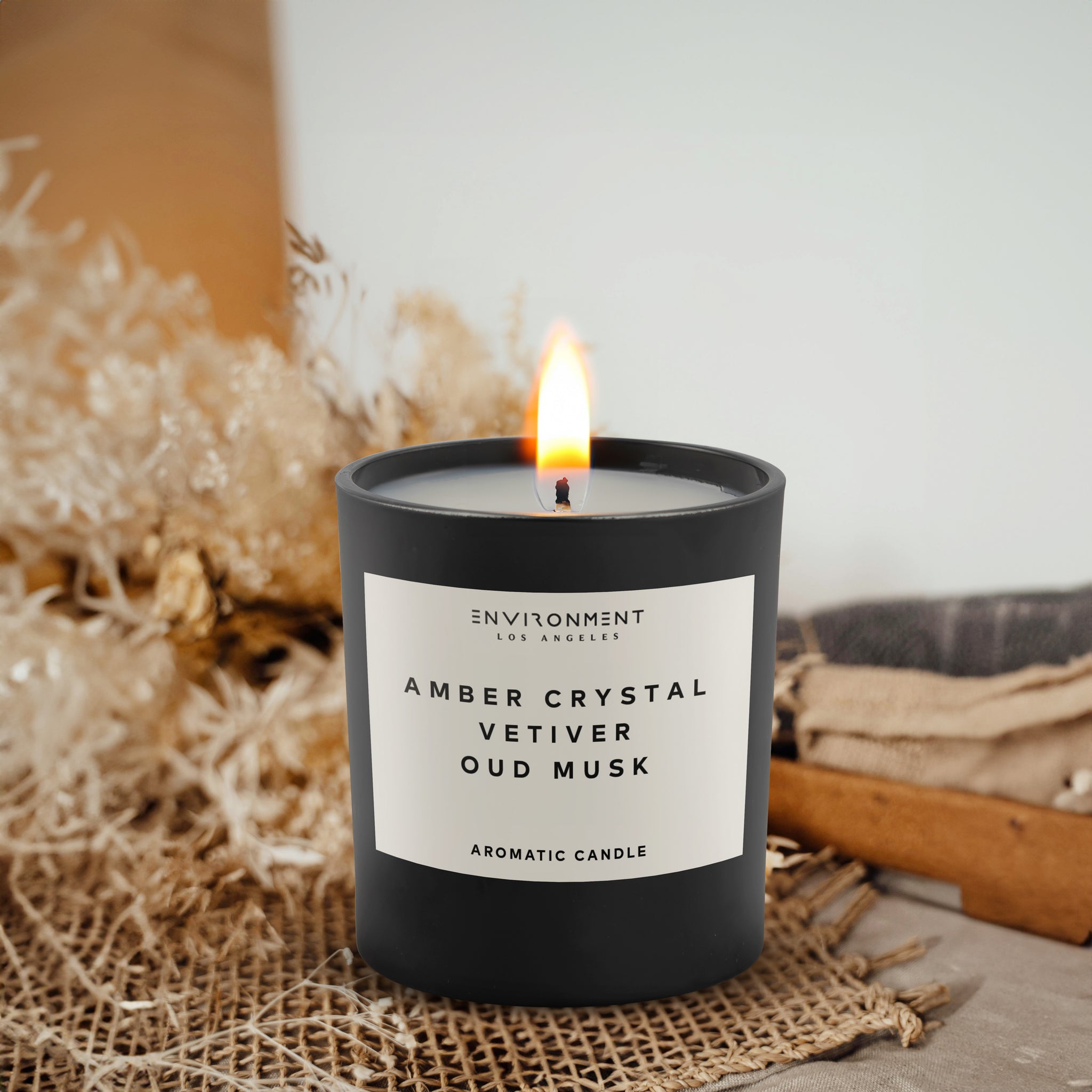 8oz Amber Crystal | Vetiver | Oud Musk Candle with Lid and Box (Inspired by Baccarat Rouge 540®)