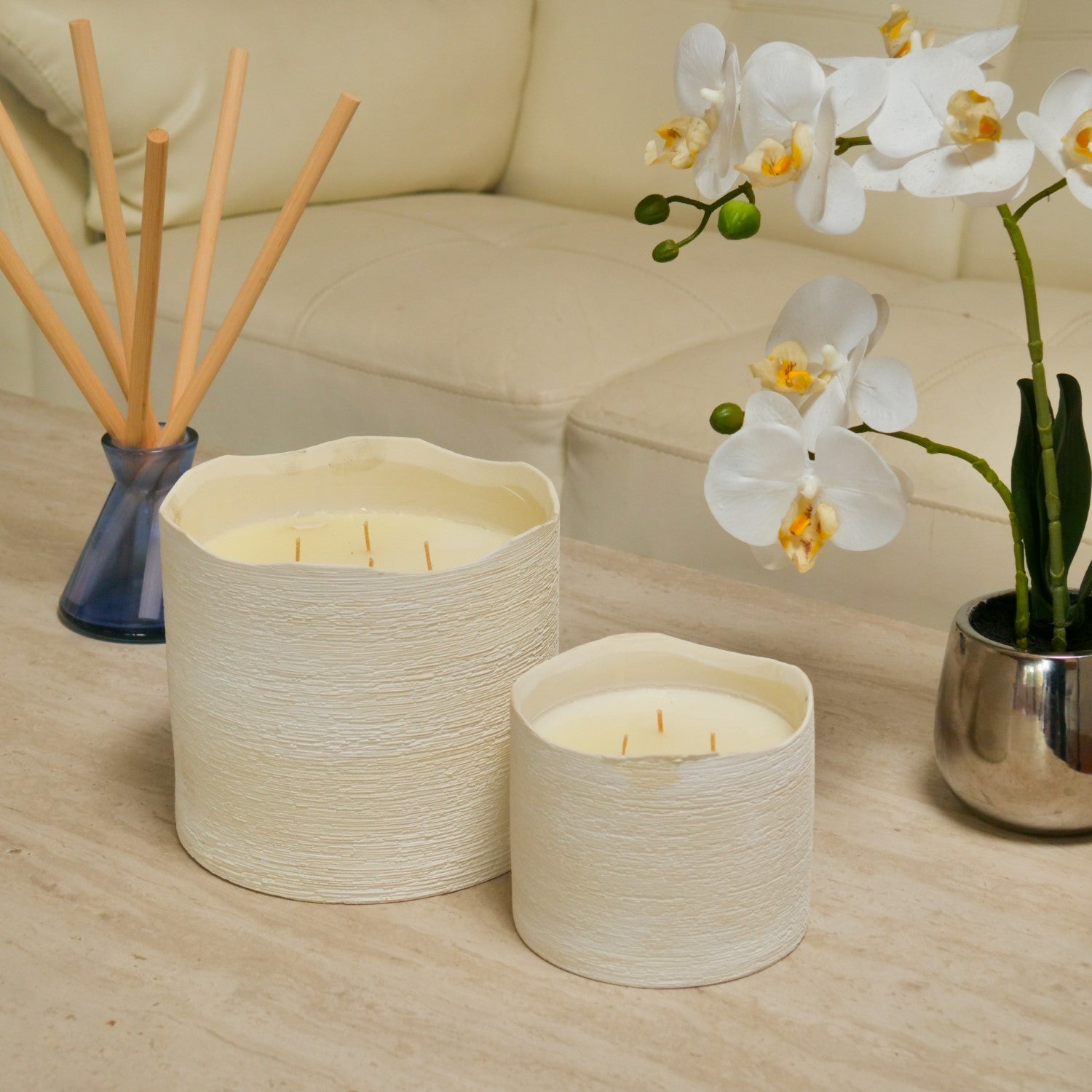White Delphi Web Ceramic Candle