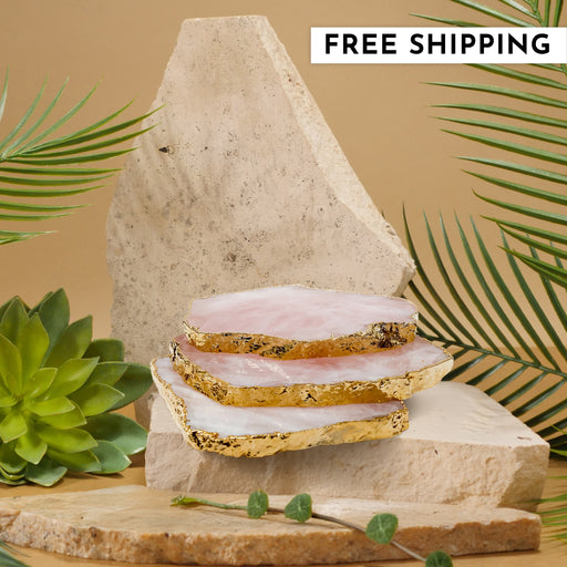 Rose Quartz Crystal Coaster (Gold sides)