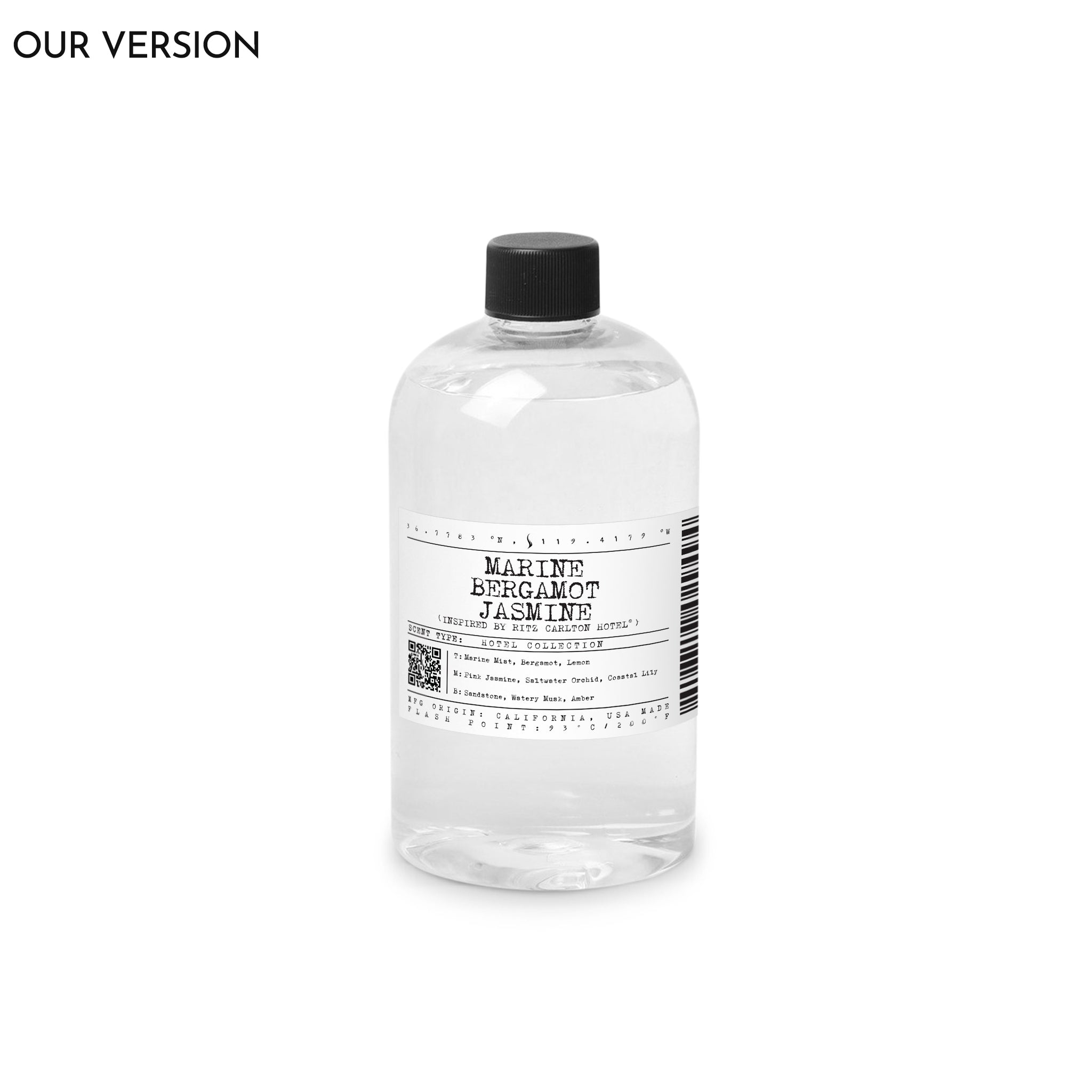Clear bottle with black cap on a white background