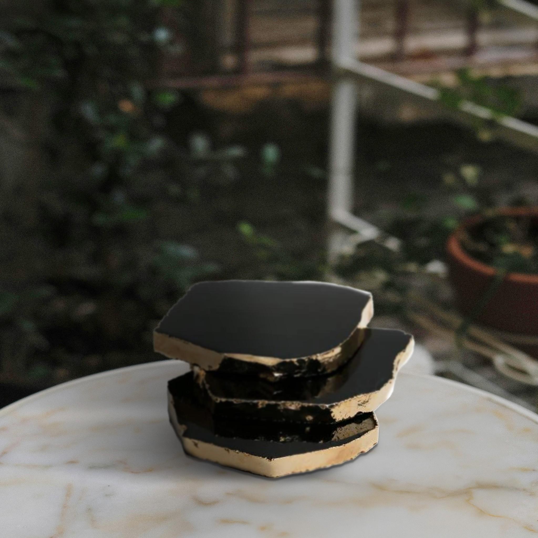 Black Obsidian Coaster (Gold sides)