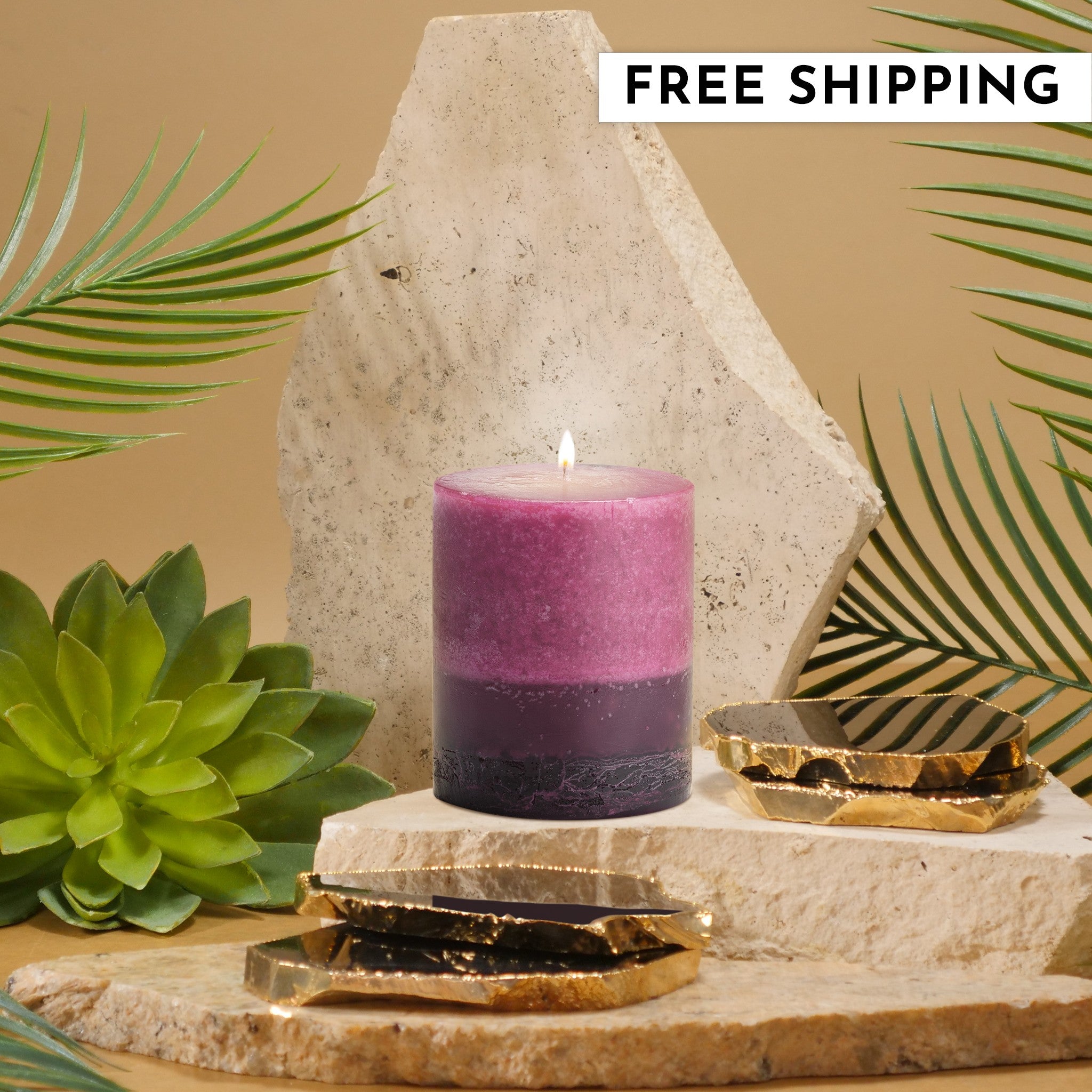 Stone Candles Scented Pillar Ginger Peach #scent_Ginger Peach