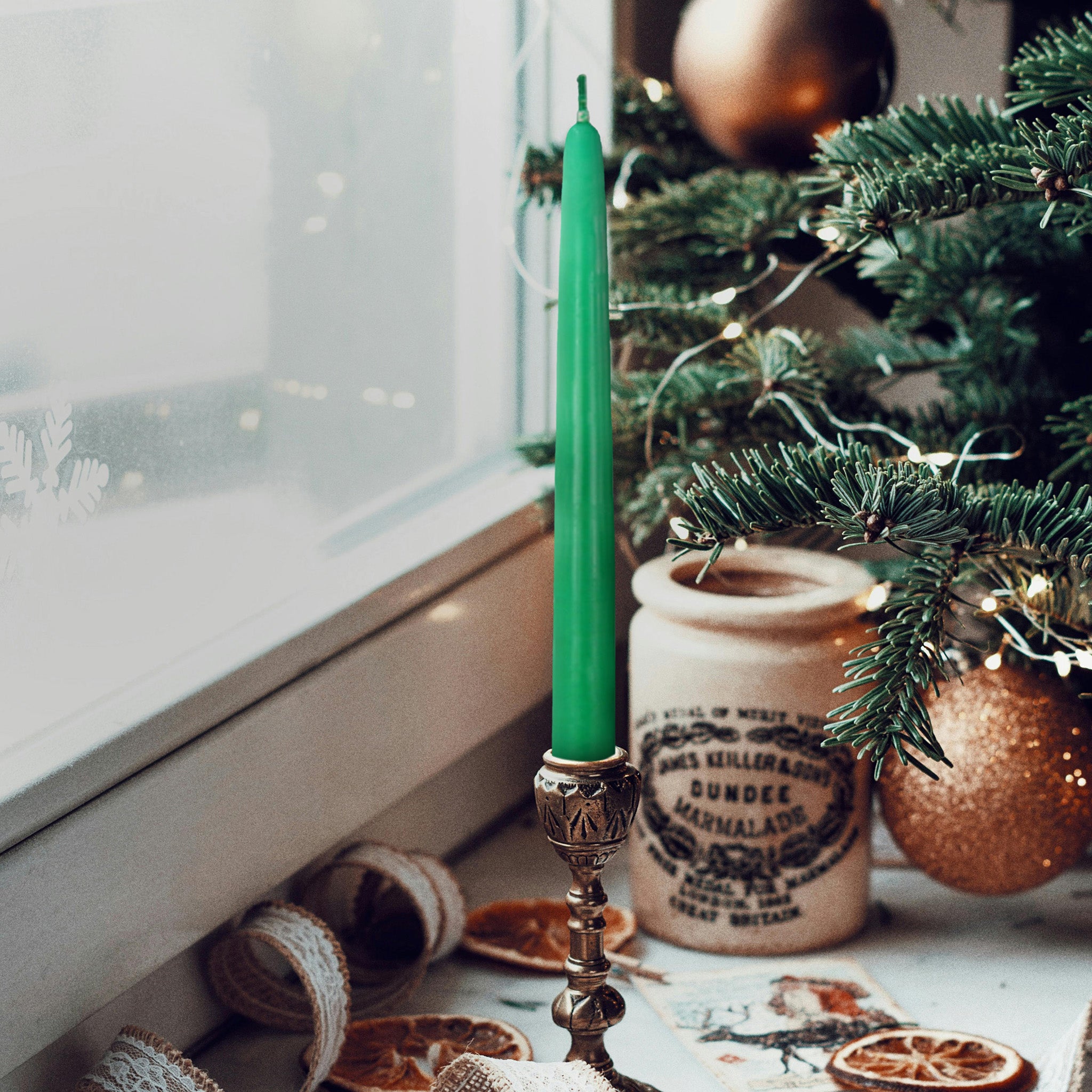 15" Joint Wick Green Pair Candle