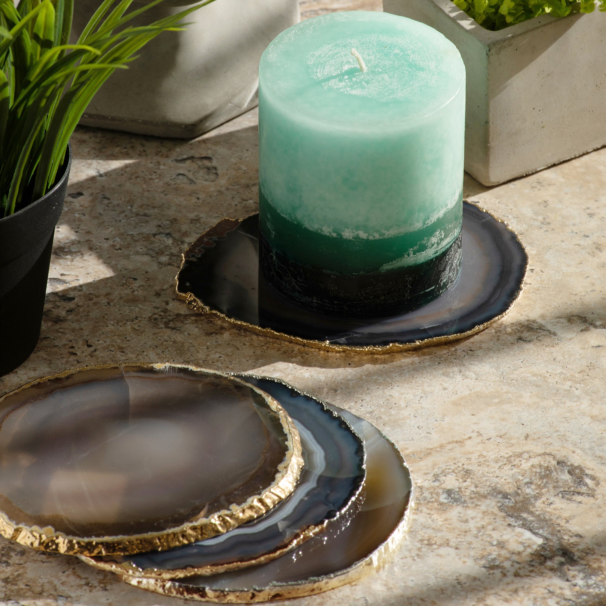 Natural Stone Gold Chrome Agate Coaster