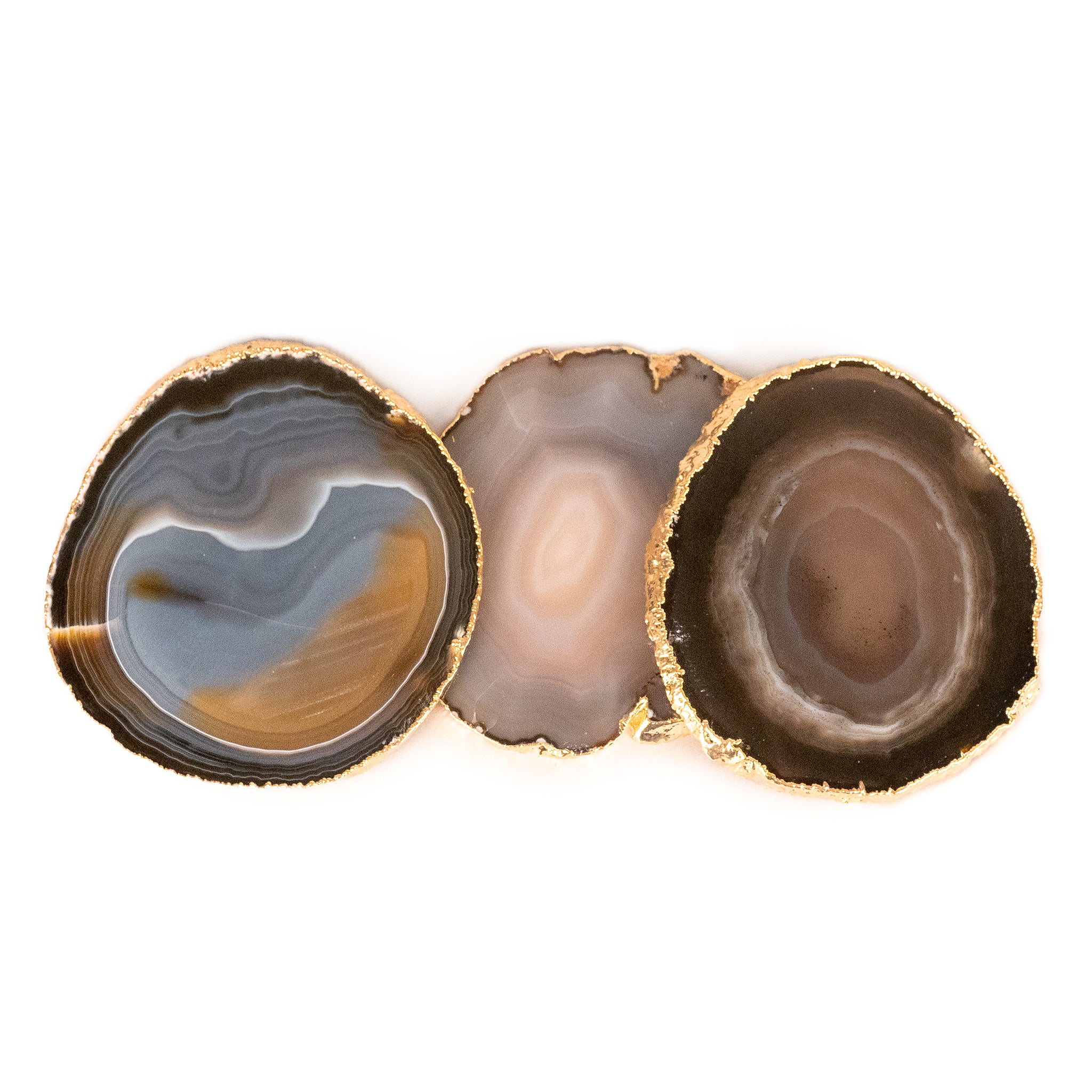 Natural Stone Gold Chrome Agate Coaster