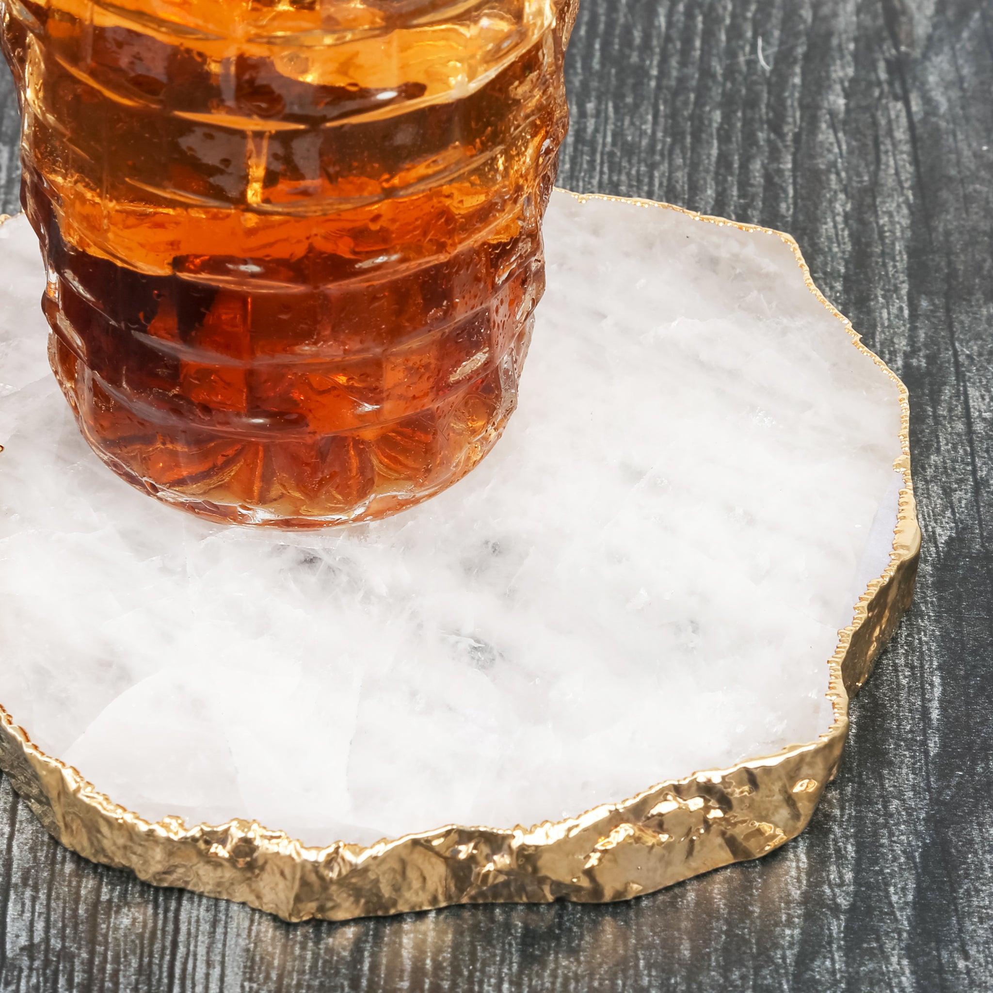 Clear Quartz Crystal Coaster (Gold sides)