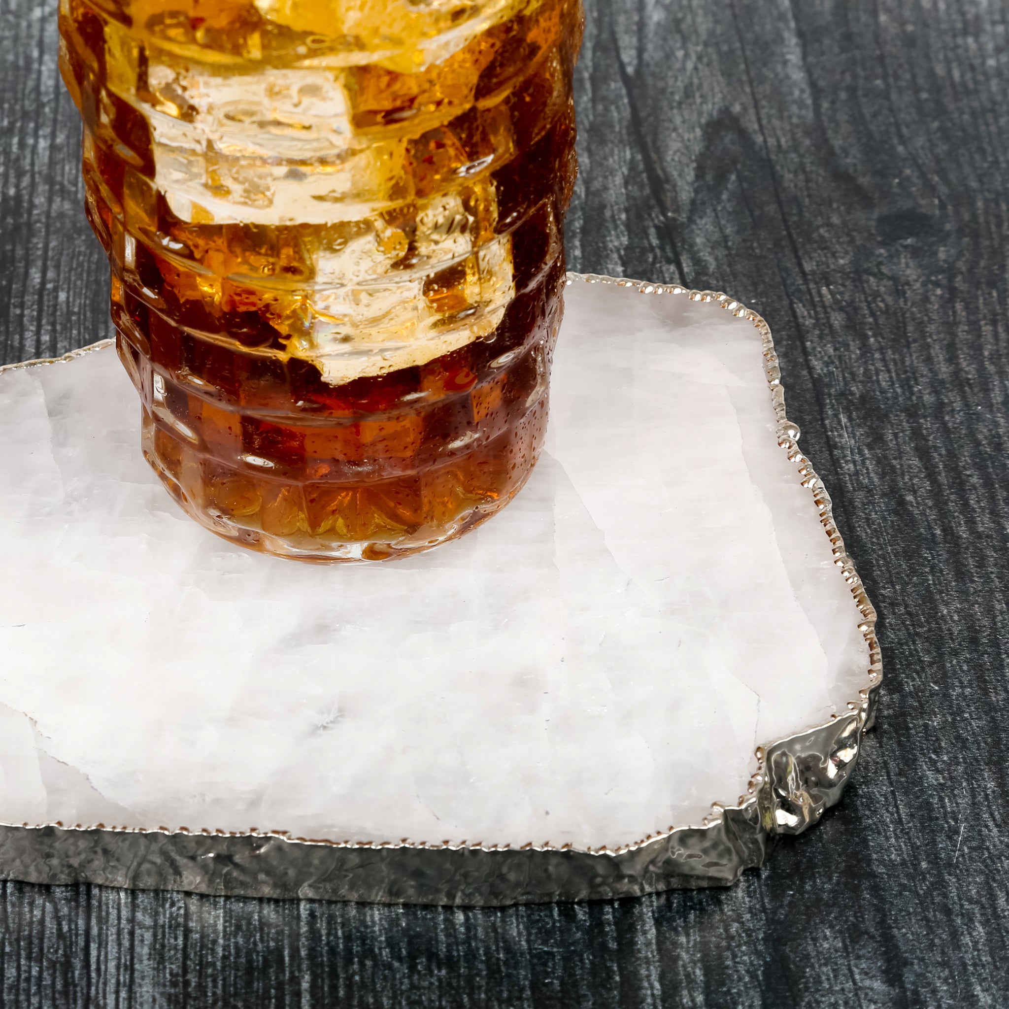 Clear Quartz Crystal Coaster (Silver sides)