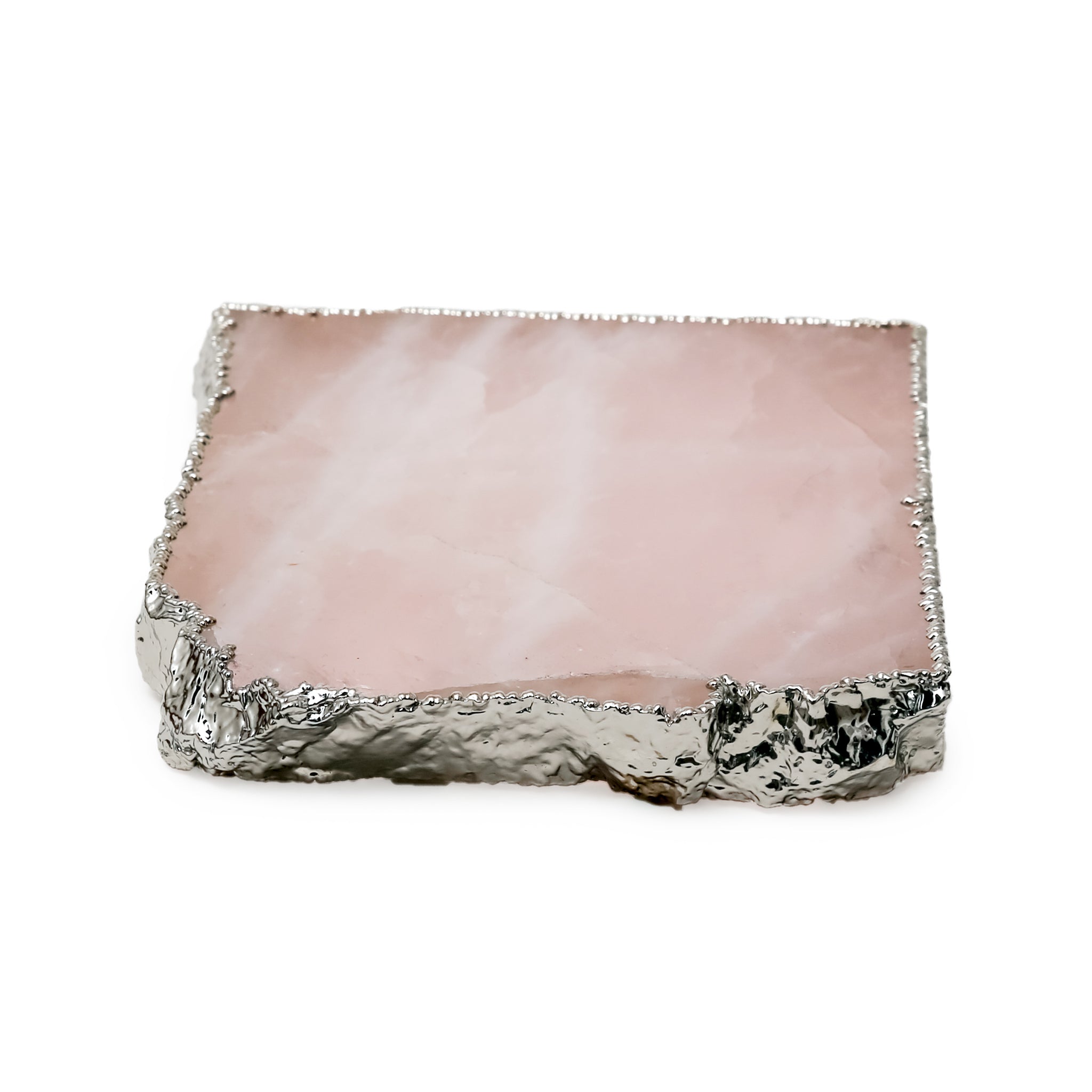 Rose Quartz Crystal Coaster (Silver sides)