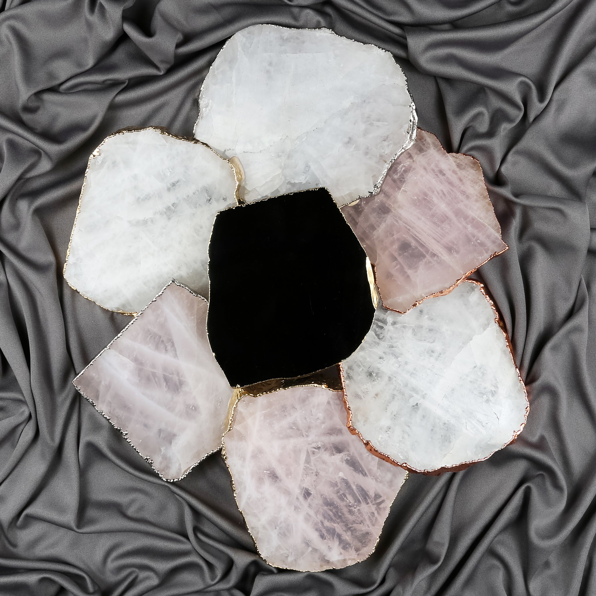 Rose Quartz Crystal Coaster (Silver sides)